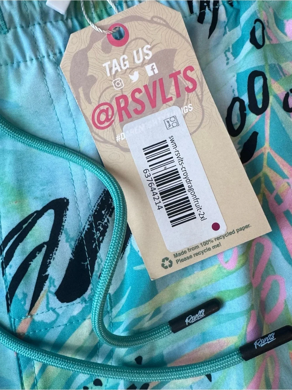RSVLTS Hybrid Shorts Men's 2XL La Croy Dragonfruit Unlined Swim 7” Tropical NWT